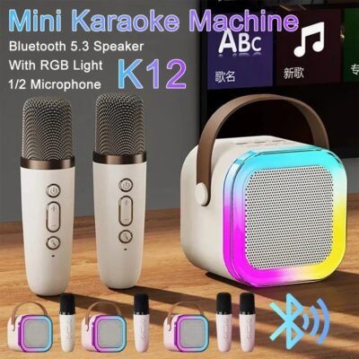 K12 Karaoke Machine Portable Bluetooth 5.3 PA Speaker System with 1-2 Wireless Microphones Home Family Singing Children’s Gifts
