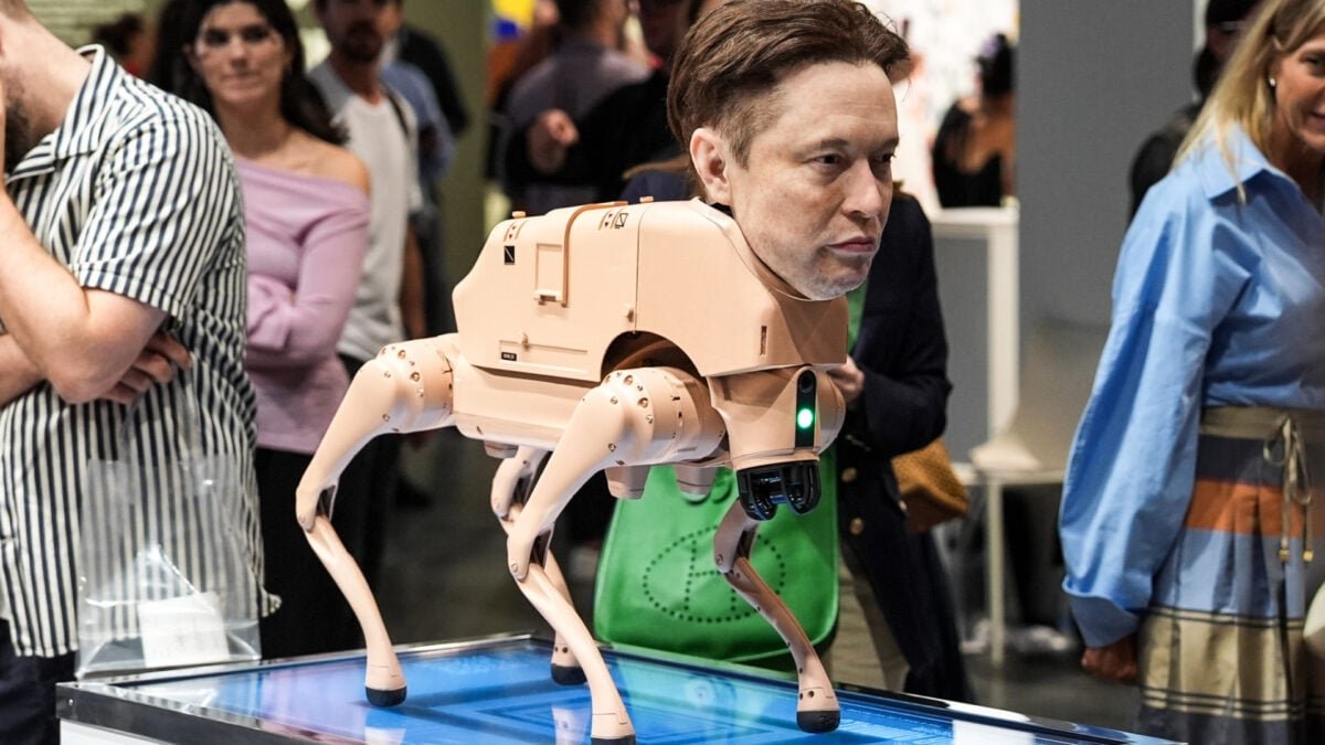 Beeple Brings Tech Billionaires as Pooping Robot Dogs to Miami